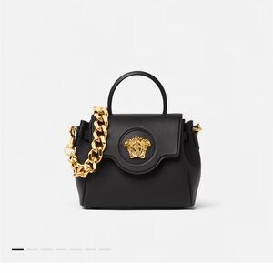 Versace la Medusa Black Leather Handbag with Gold Chain